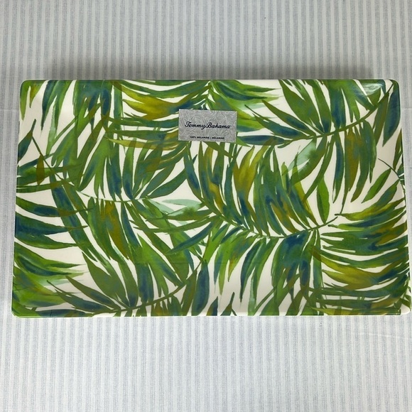Tommy Bahama Melamine Platter Serving Tray Palm Leaves Green Tiki Tropical NEW - Picture 1 of 4